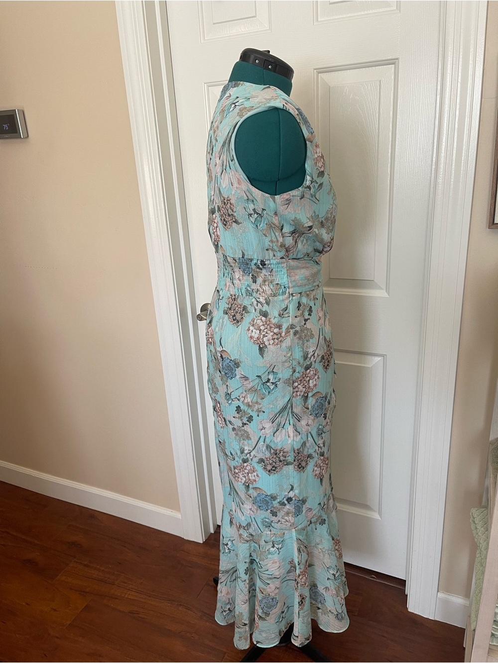 Danny & Nicole Aqua Floral High-Low Wrap Dress - Picture 9 of 16